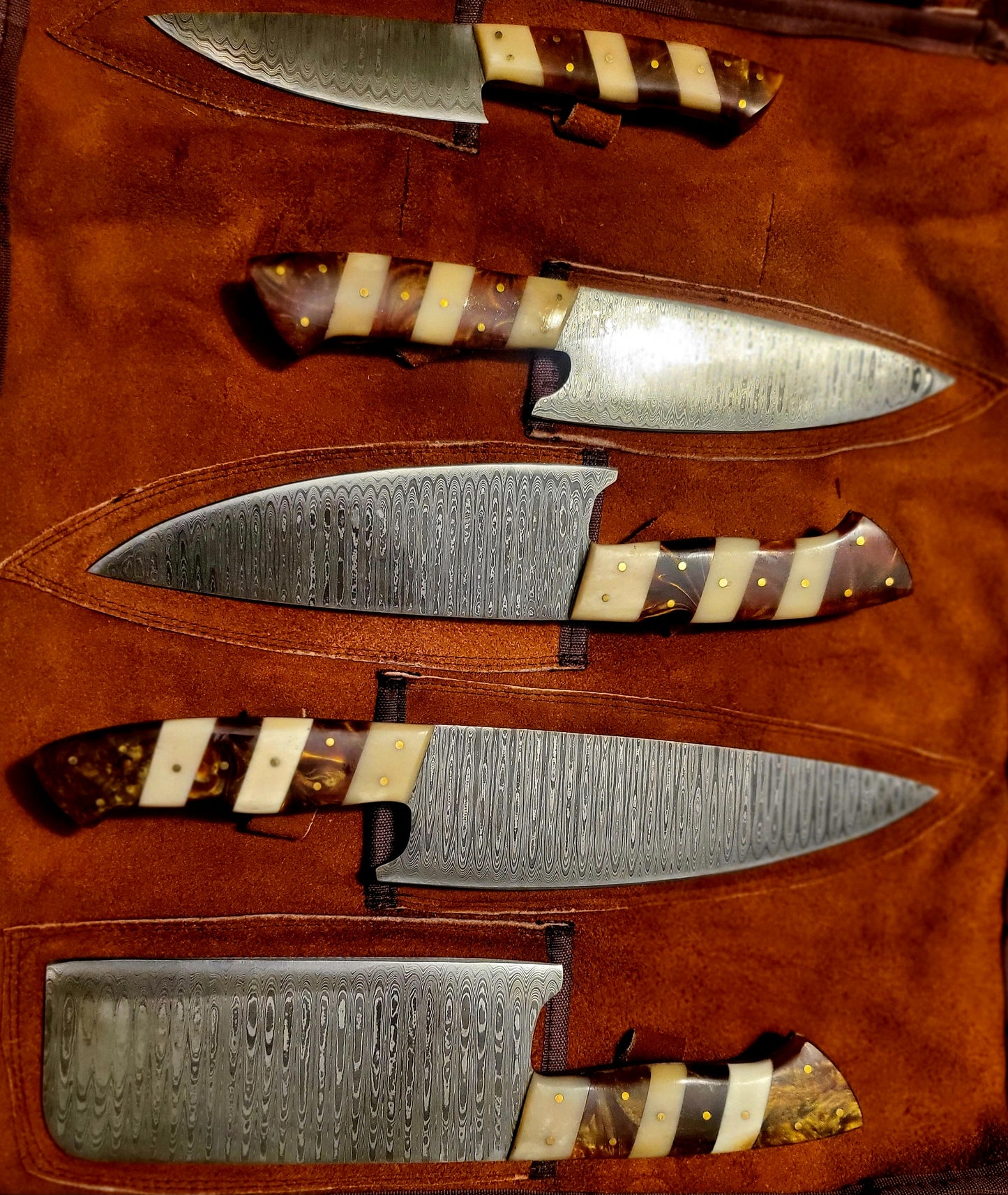 5-Piece Damascus & Arylic Set / With Leather carry Bag