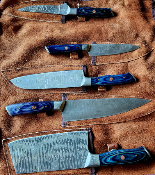 Blue Wood Handle Knife Set