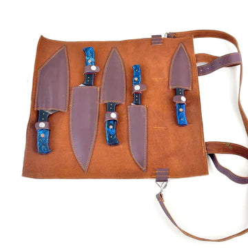 Artisanal Mastery: Damascus Essence 5-Piece Blue