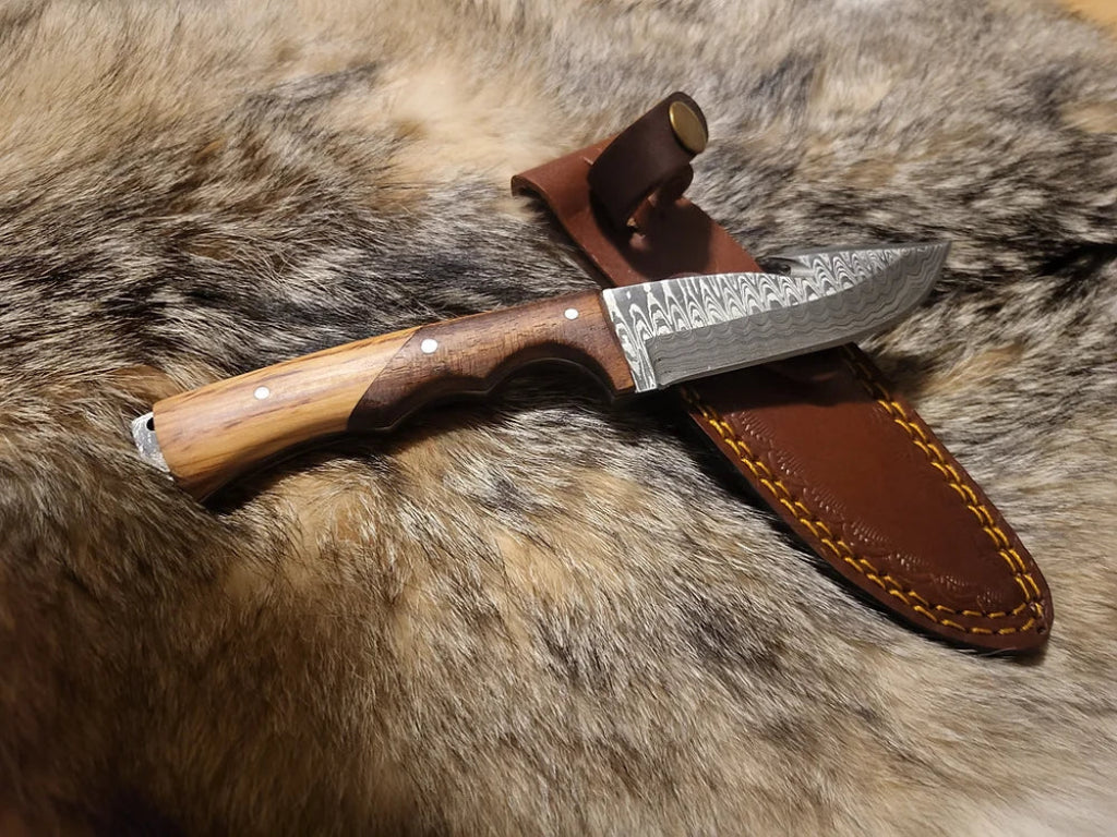 Damascus Steel Gut Hook Skinning Knife