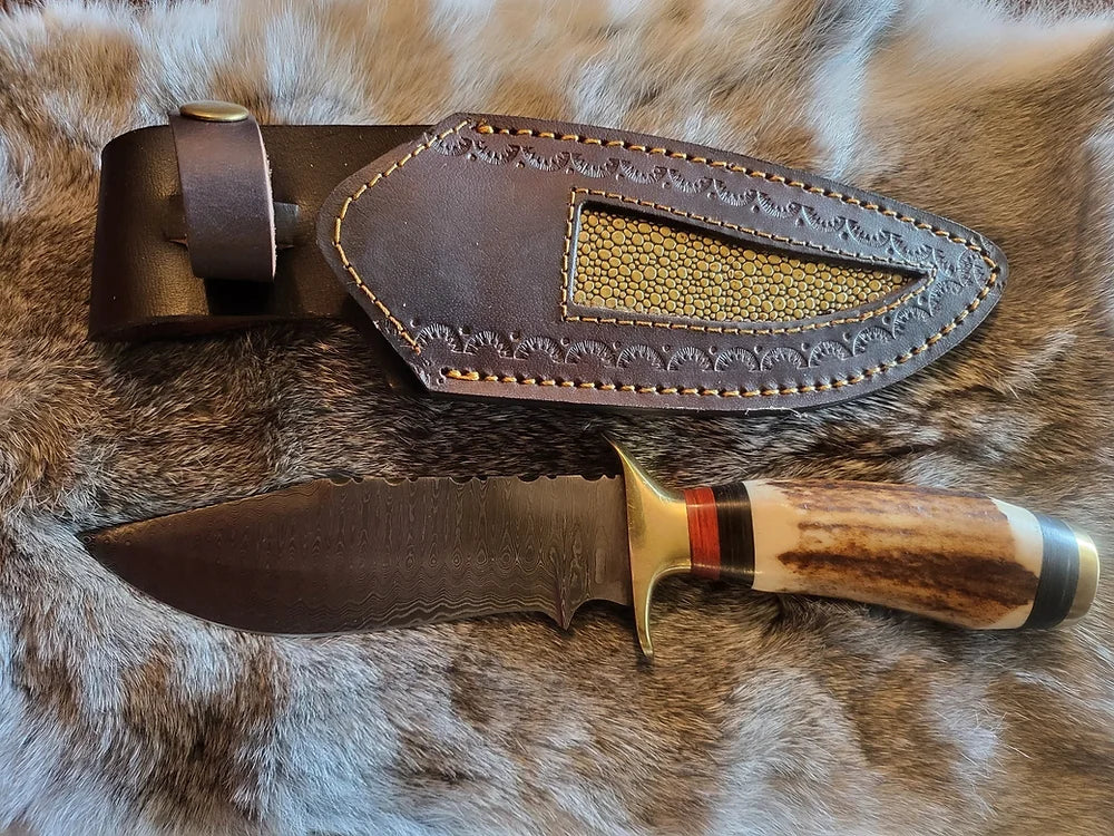 Damascus Stag Horn Bowie Knife