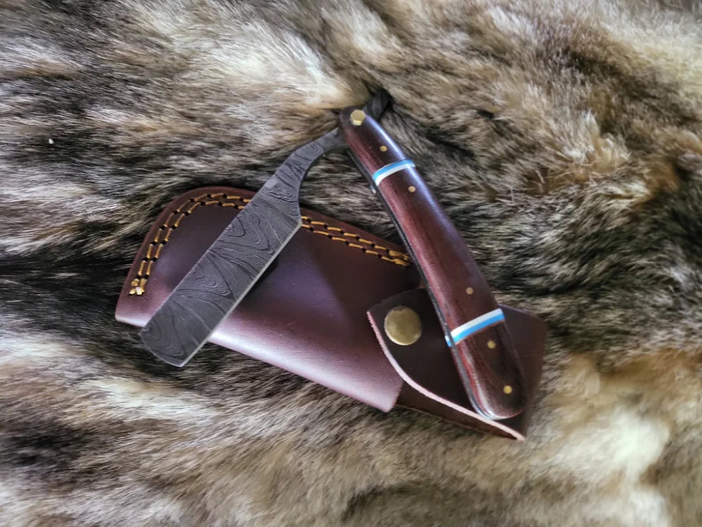 Damascus Walnut and Blue Straight Razor