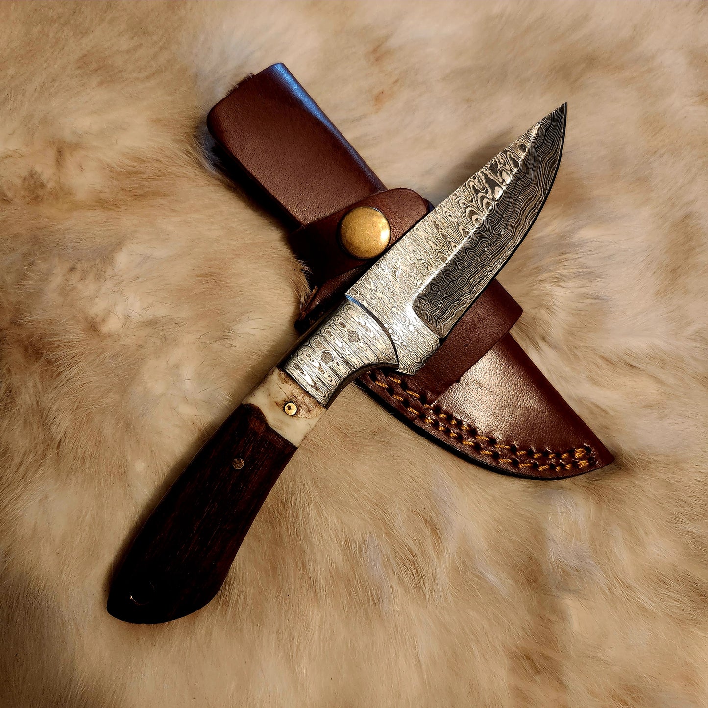 DAMASCUS STEEL TIMBERLINE STAG HORN EDC KNIFE