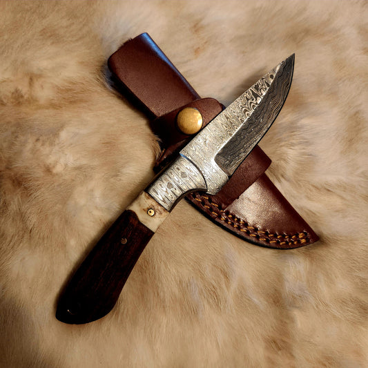 DAMASCUS STEEL TIMBERLINE STAG HORN EDC KNIFE