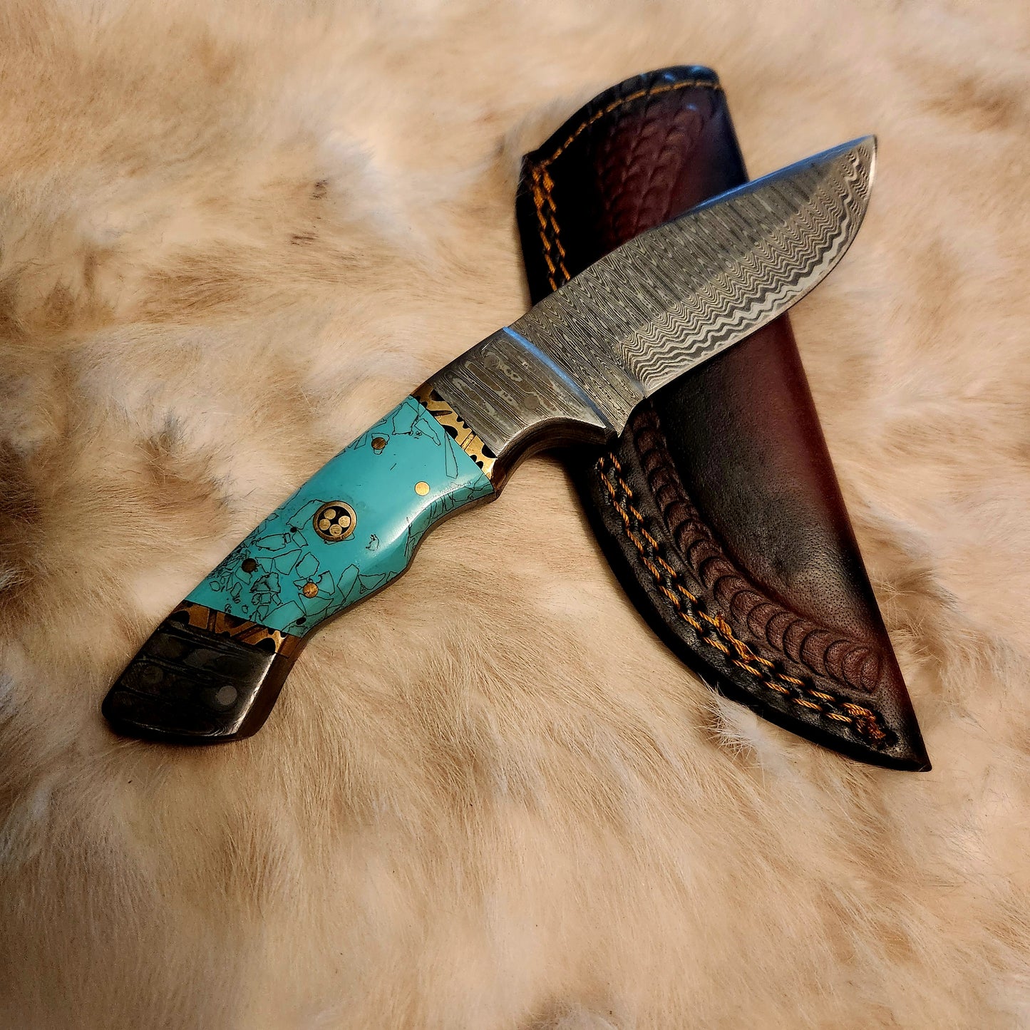 THE DYED BLUE BONE DAMASCUS STEEL UTILITY KNIFE