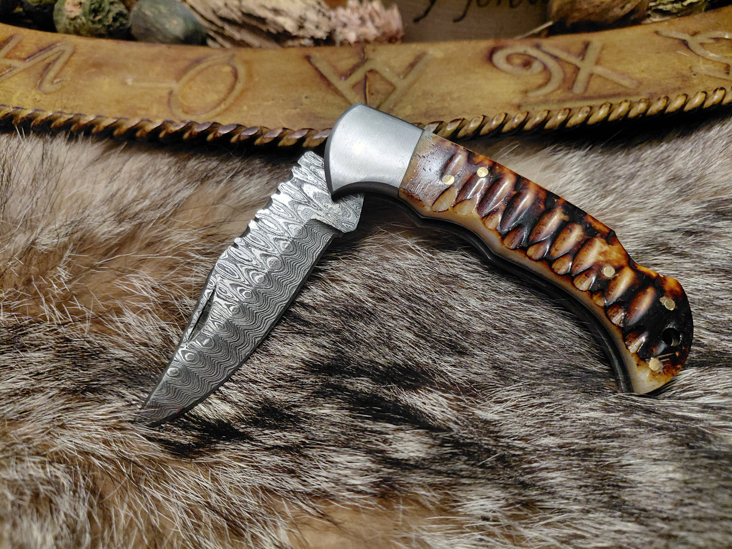 Carved Bone Folding Knife