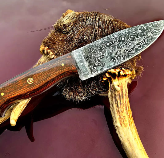 HUNTING KNIFE FIXED BLADE DIAMOND WOOD HANDLE