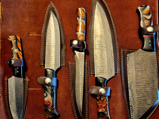 Artisanal Mastery Damascus Essence 5 piece Kitchen Set Orange