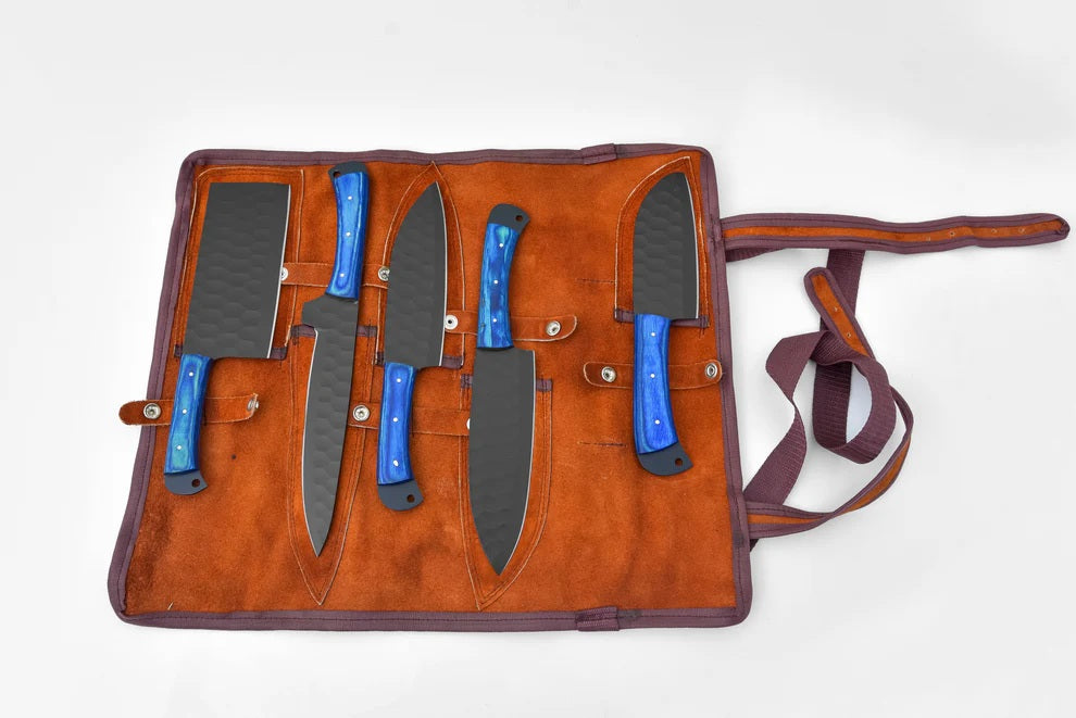 Blue Handle Carbon Steel Kitchen Set
