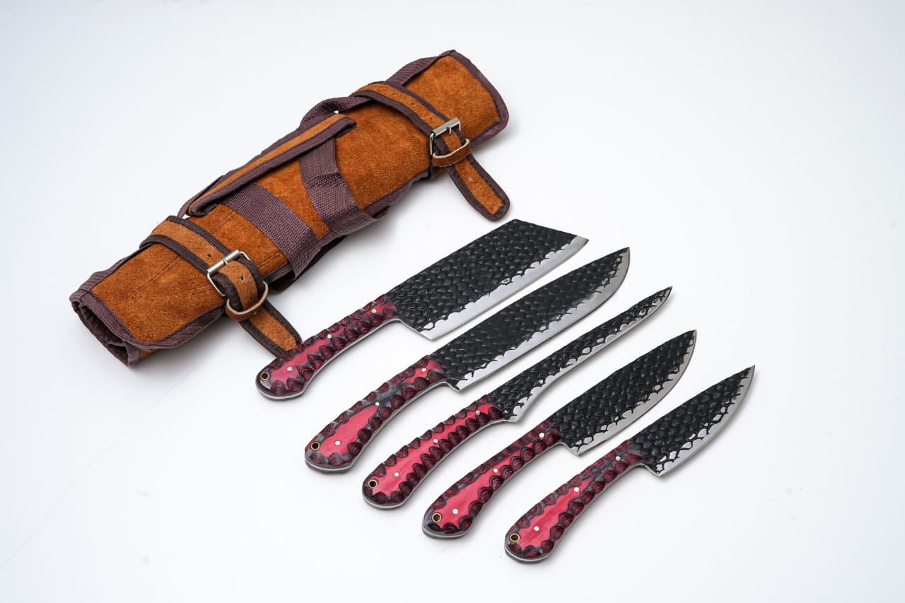 5 Piece Red and Black Handle Set
